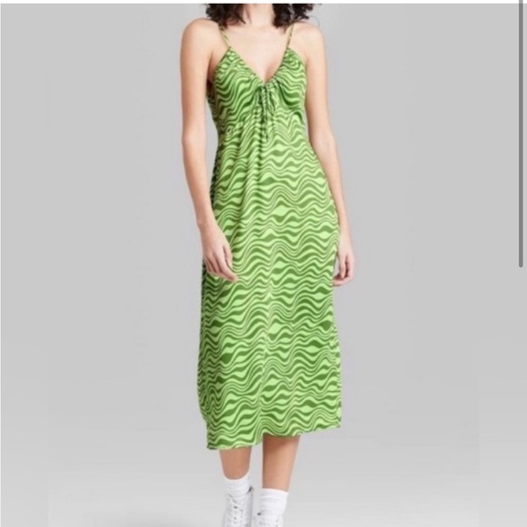 Wild Fable Green Wavy Midi Dress - Picture 2 of 6